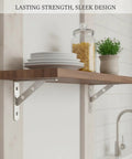 Beefy Heavy Duty L Shape Wall Shelf Bracket Made From 304 Stainless Steel For Kitchen Bathroom And Garage Shelving, holding wooden shelf