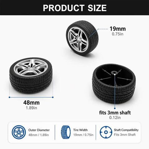 Ten Pack 48mm Toy Car Rubber Wheels With 5 Shaft Axles For RC Cars Trucks Robots DIY Models And Hobby Builds Durable Rubber Tires