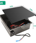 Inside view of Heavy Duty 12V Battery Box Housing Built Tough For Deer Feeders And Gate Openers with measurements.