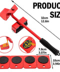 Heavy Duty Furniture Lifter And Moving Dolly Kit With Wheels, showing ergonomic lever and rollers, 32cm in length, red color