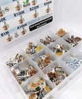 Dope 50 Piece Dual Gang Stereo Potentiometer Kit With 6 Pin Terminals variety in case for audio projects.