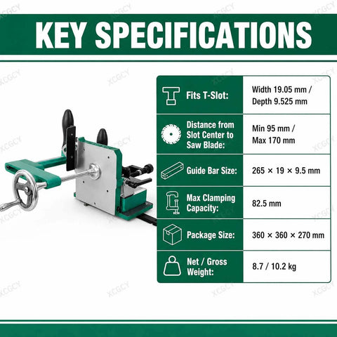 Heavy Duty Woodworking Tenoning Jig With Adjustable Support Plate And 0 45 Degree Clamp specifications for precise cuts and setup.