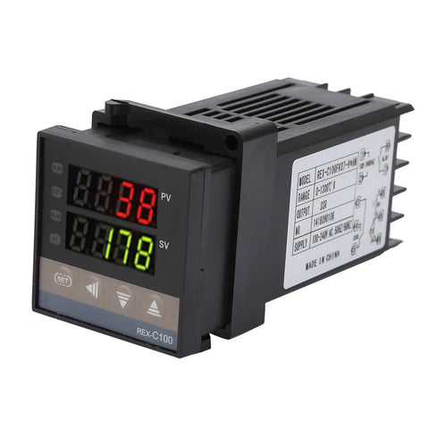 Industrial Digital Thermostat Kit With K Type Thermocouple Probe, SSR Included, Hardcore PID Temperature Controller For Heating Gear, Self-Tuning PID, 14-Bit Resolution, 0.5-Second Sampling, +-2C on black panel display