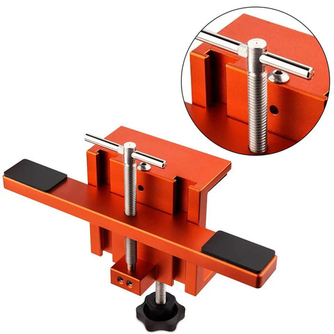 Orange aluminum mounting tool with screw handle, suitable for Efficient Door Panel Installation Kit For Cabinets And Woodworking.