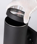 Dual Head Outdoor Porch Light Set With Dusk To Dawn Sensor, Matte Black Aluminum Cylinder And Tempered Glass Cover, open view
