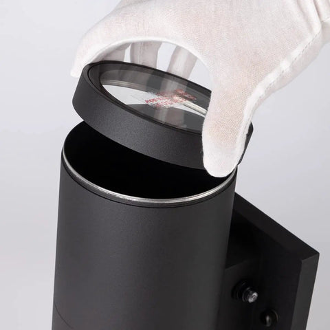 Dual Head Outdoor Porch Light Set With Dusk To Dawn Sensor, Matte Black Aluminum Cylinder And Tempered Glass Cover, open view