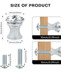 Super Sparkle 16-Pack Crystal Glass Cabinet Knobs With Shiny Aluminum Bases 12mm x 14mm size details with screws.