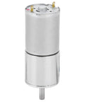 Awesome 12V DC Gear Motor With All Metal Gears And Pure Copper Coils For Smoother Low Speed Operation And Long Durable Life In Your Automated Gearbox Projects, showing a silver metal housing.