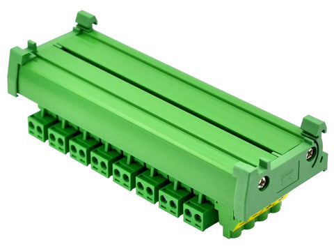 8 Channel DIN Rail Power Distribution Fuse Block For DC 5 To 32V, Plug And Play Top Wiring Terminal, Expandable System, 20A Per Channel And 20A Total, 7.62mm Pitch, Supports 26 To 10 AWG Wiring, green DIN rail module