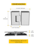 Glass To Glass Mount Hinge 180 Degree Self Closing Satin Finish Solid Forged Brass dimensions and thickness details