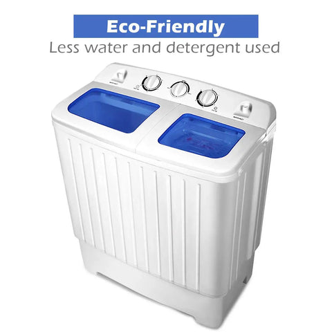 Portable Twin Tub Washing Machine 20 Lbs Compact Washer Spinner Combo with blue and white design for eco-friendly laundry.