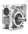 NMRV-030 worm gearbox speed reducer with 80:1 ratio for stepper and servo systems, featuring 11mm input and 14mm output bores.