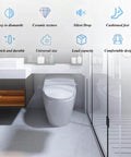 Elongated Toilet Seat With Quiet Close, Grip Tight Bumpers, Easy To Install And Clean, White Comfort Seat For Heavy Duty Use, strong bearing capacity, anti slip, durable construction for quiet nighttime use installed in bathroom.