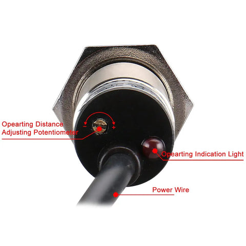 M18 Capacitive Proximity Sensor Switch 1 to 10mm Detect Range NC Output AC 90 to 250V 200mA 18mm Cylinder rear view with wiring