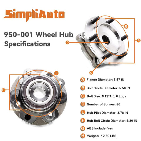 Front Wheel Bearing Hub Assembly 950-001 Direct Fit Ready To Roll Compatible With Toyota 4Runner 2003 To 2021 4WD specifications