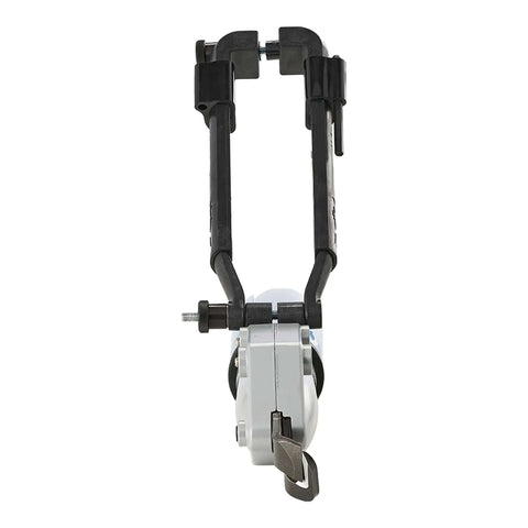 Front view of TurboShear Drill Attachment For Corrugated Metal Roofing, 360 Degree Rotating, showing cutting blades and handle.