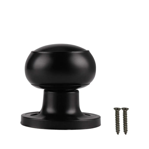 Two Pack Matte Black Dummy Door Knobs, No Turn Interior Door Handles For Pantry And French Doors with screws, close-up