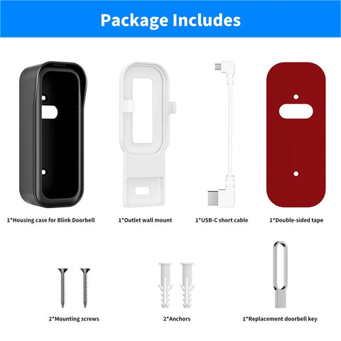 Package includes for Doorbell Mount For All New Video Doorbell With Outlet Wall Mount For Sync Module Core No Drilling No Screws