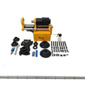Front view of Yokoma portable line boring machine with control handle, long connecting rod, and assorted accessories.