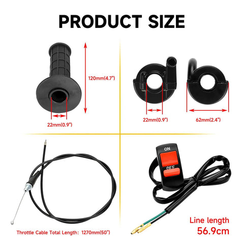 7/8 Inch Twist Throttle Cable Handle Kit For Mini Bikes And Go Karts Fits Predator Engine Family with dimensions and components