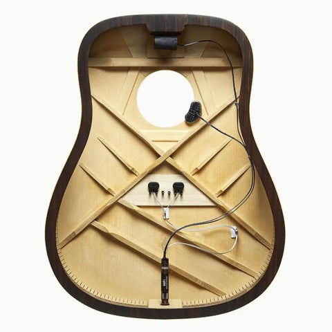 HiFi Acoustic Guitar Pickup System Bundle With High Fidelity Bridge Plate For Rich Clear Tone And Pro Grade Vibe, guitar interior view