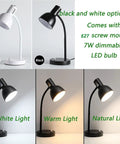 Flexible Gooseneck Desk Lamp With Dimmable 7W LED Bulb Included in black and white, adjustable color temp 3000K-5000K