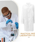 Man in Men's White Lab Coat Long Sleeve Scrub Jacket for Medical Students and Docs inside a laboratory with beakers
