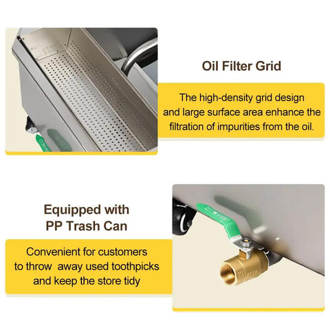Oil filter grid on Shop Ready Commercial Fryer Filter Cart With Fifteen Gallon Stainless Steel Tank for improved filtration.