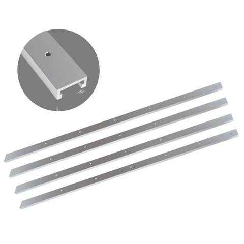 Top Shelf Aluminum Miter T Slot Tracks With Pre Drilled Mounting Holes 4 Pack 48 Inch Bars showing four aluminum miter tracks.