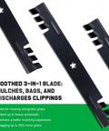 Craftsman 42 Inch Mower Mulching Blades Replacement For LT1000 LT2000 T110 42 Deck Zero Turn Riding Mower With Five Point Star Mounting Pattern 532138971 138498 showing toothed 3-in-1 blade design
