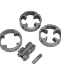 ZJchao PVC Pipe Threader Kit With 3 Dies For 1/2 3/4 And 1 Inch Plastic Pipes showing three round dies and one threading die.