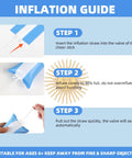 Inflation guide for 48 Pack Soccer Fan Noisemaker Set with Argentina Flag theme showing steps to inflate thunder sticks.