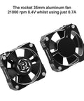 Ultra Fast RC Brushless Motor Cooling Fan For 1 8th And 1 10th Scale Cars, 35mm Diameter, Up To 21000 RPM, 8.4V Aluminum Heatsink, Black