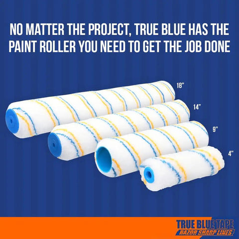 Heavy Duty Microfiber Paint Roller Covers 4 Inch Top Shelf Bulk Pack showing various sizes for smooth wall finishes.