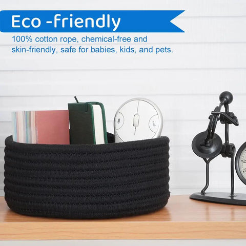 2 Pack Small Woven Storage Baskets, 7.5 Inch Round Cotton Bins For Organizing Jewelry, Desk Accessories And Baby Items, Perfect For Tiny Spaces, Durable Cotton Weave, Easy Access Desktop Or Vanity Organizers