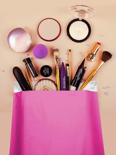 Cute Pink Poly Mailers 14.5 By 19 Inches 500 Pack Self Seal Waterproof Tear Resistant Shipping Envelopes containing makeup items