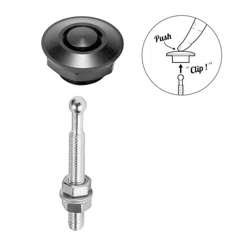8 Pack 1.25 Inch Universal Hood Pins Quick Release Lock Latch shown with stainless steel rod and push button clip instruction diagram