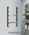 Straight Up Solid Metal Wall Mount Vinyl Holder Rack Stores Six Rolls With Adjustable Brackets, compact design on wall, storing vinyl wraps.