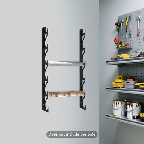 Straight Up Solid Metal Wall Mount Vinyl Holder Rack Stores Six Rolls With Adjustable Brackets, compact design on wall, storing vinyl wraps.