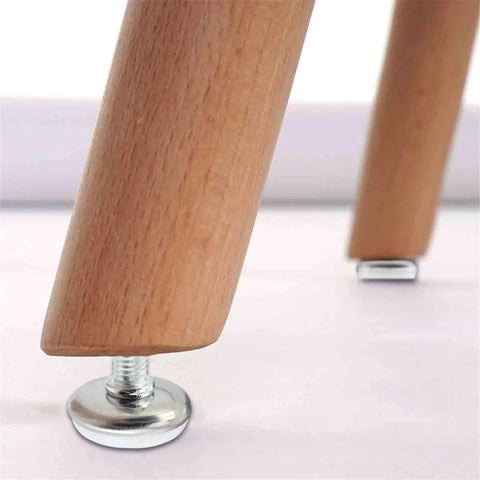 Fix Those Pesky Wobbles Fast With Adjustable M6 Furniture Levelers Screw On Glides under wooden chair leg with metal base.