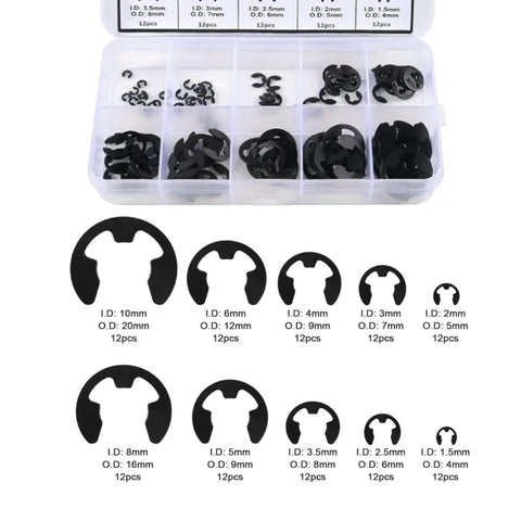 E Clip Circlip External Retaining Clips Set Hardened Steel Assortment Kit For Bearings And Gears 1.5mm To 10mm 120 Piece Anti Walk Washers