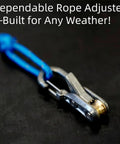 Close-up of Two Pack Outdoor Rope Adjusters with marine-grade brass and stainless steel for cord tightening.