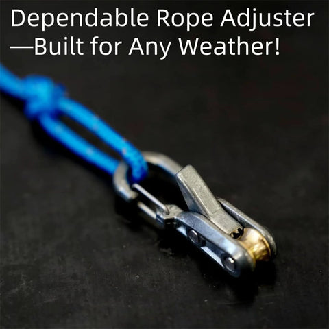 Close-up of Two Pack Outdoor Rope Adjusters with marine-grade brass and stainless steel for cord tightening.