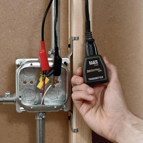 69411 Circuit Breaker Finder Accessory Kit with Leads and Adapters for ET300 and ET310 in use on electrical box