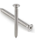 100 Pack Stainless Steel Phillips Flat Head Wood Screws Size Six By One Point Five Inch 304 A2 For Home Repairs And Woodworking Rust Resistant Fasteners For Furniture Decks Cabinets product image showing two screws on a white background