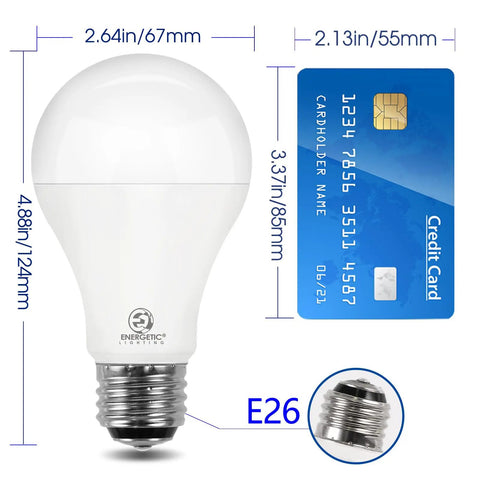 3 Way A21 LED Light Bulbs 50/100/150W Equivalents, 800/1600/2200 Lumens, 5000K Daylight, Instant On, Non Dimmable, E26 Base, size comparison