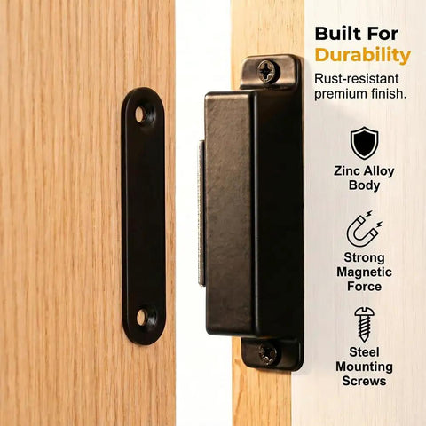 Beefy 30 Lb Pull Heavy Duty Cabinet Magnetic Catch With Stainless Steel Door Latch, black, rust-resistant close-up
