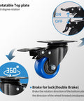 Close-up of Heavy Duty Two Inch Swivel Caster Wheels Set Of Four With Brakes Dual Locking For Carts Furniture And Trolleys Premium Steel Housing 600 Lb Capacity for Easy Roll Mobility, showing brake mechanism and 360-degree rotation.