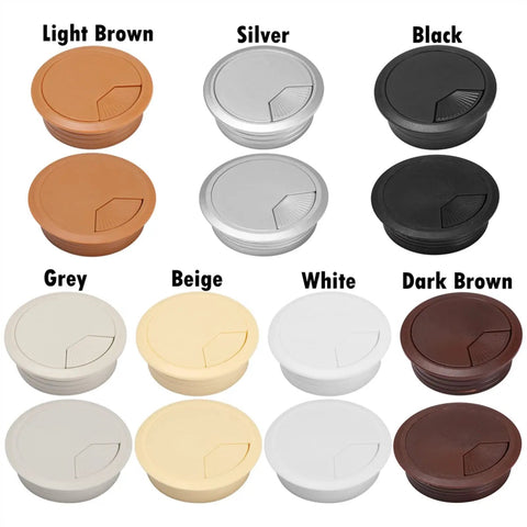 Sleek Desk Grommet Kit For Neat Cable Management Hides Messy Wires Keeps Office Organized And Cool With Durable Polished Finish Perfect For Any Computer Setup Or Modern Workspace. 60mm and 80mm round desk cable covers in multiple colors