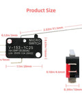 Beefy Long Lever Micro Limit Switch SPDT 1NO 1NC V-153-1C25 Momentary with product dimensions labeled